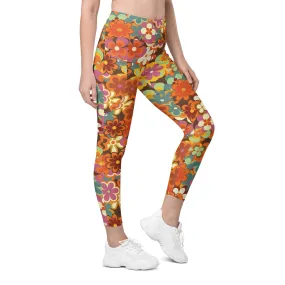 70s Flower Pattern Leggings With Pockets