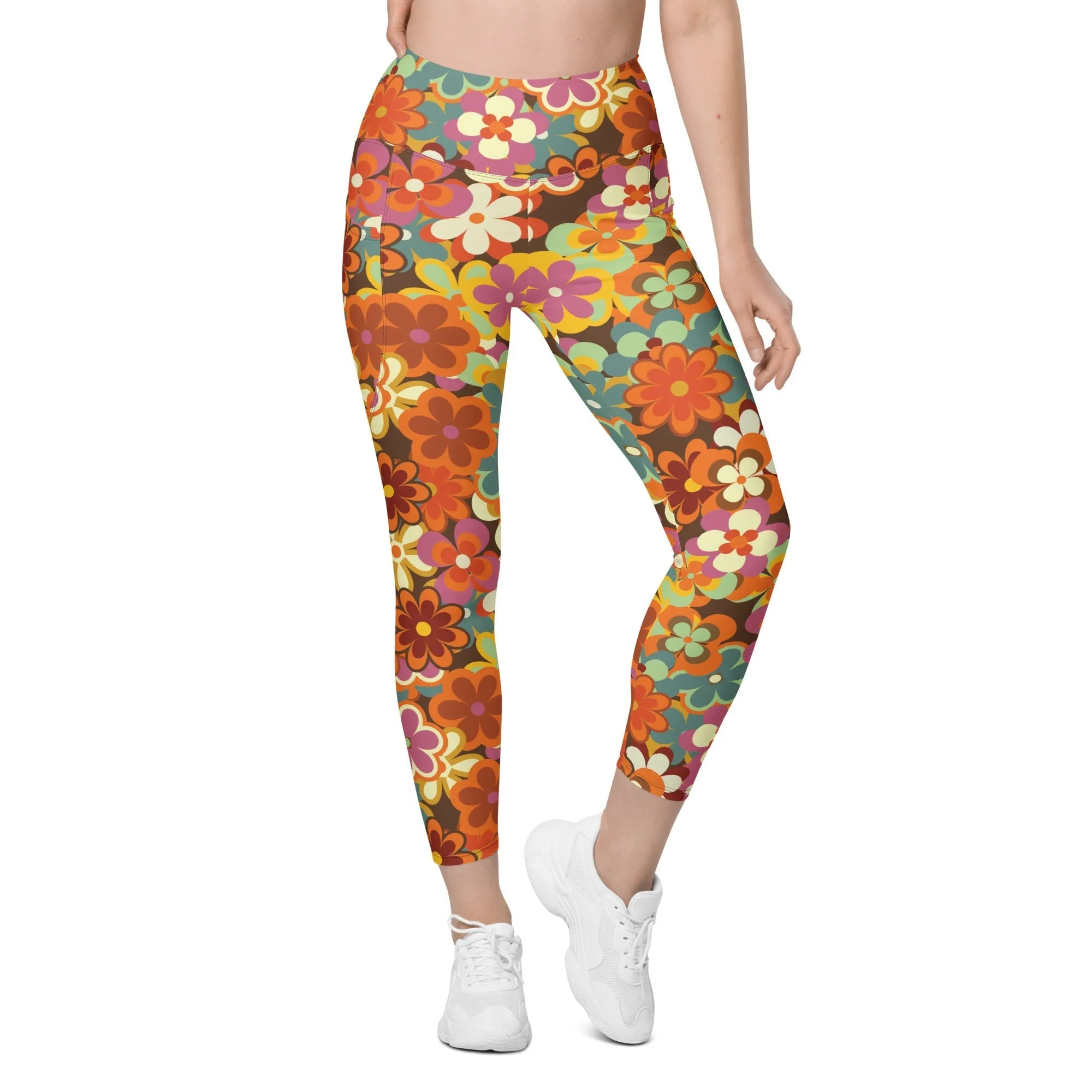 70s Flower Pattern Leggings With Pockets