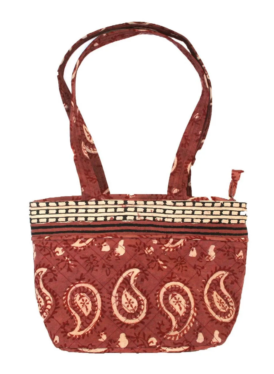 Block Printed Cotton Quilted Dabu Handbag 13 x 9