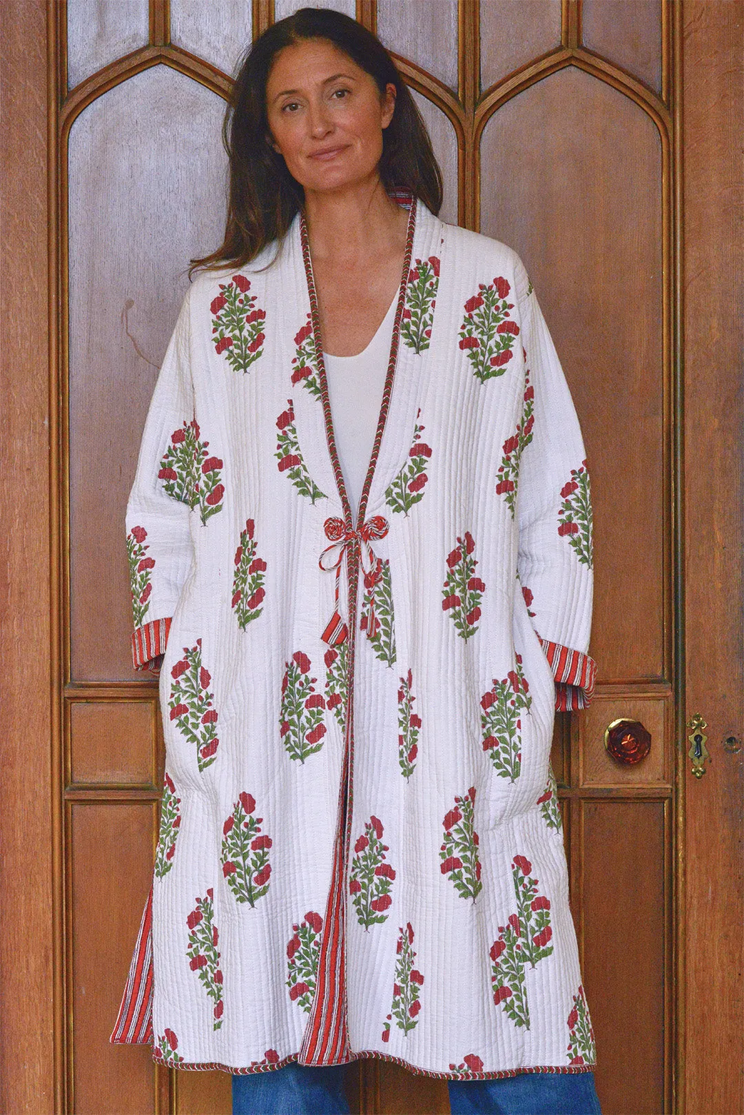 Block-printed Cotton Quilted Reversible Housecoat | Rouge