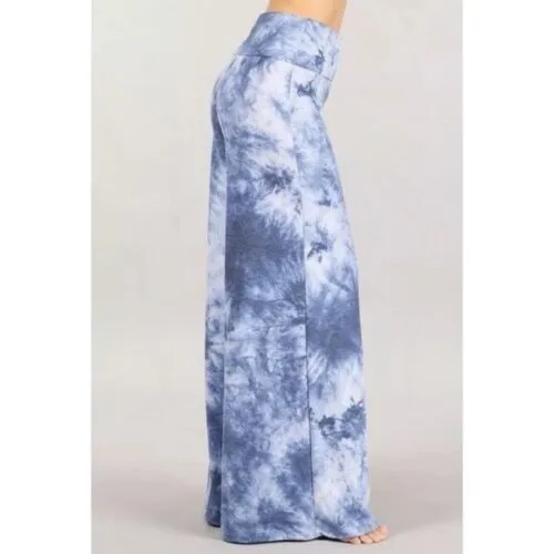 Blue Boho Wide Leg Relaxed Palazzo Lounge Pants Womens Casual