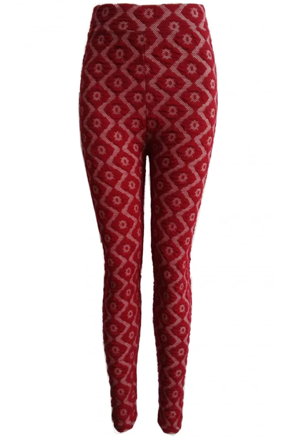 Burgundy High-Waisted Geometric Print Leggings