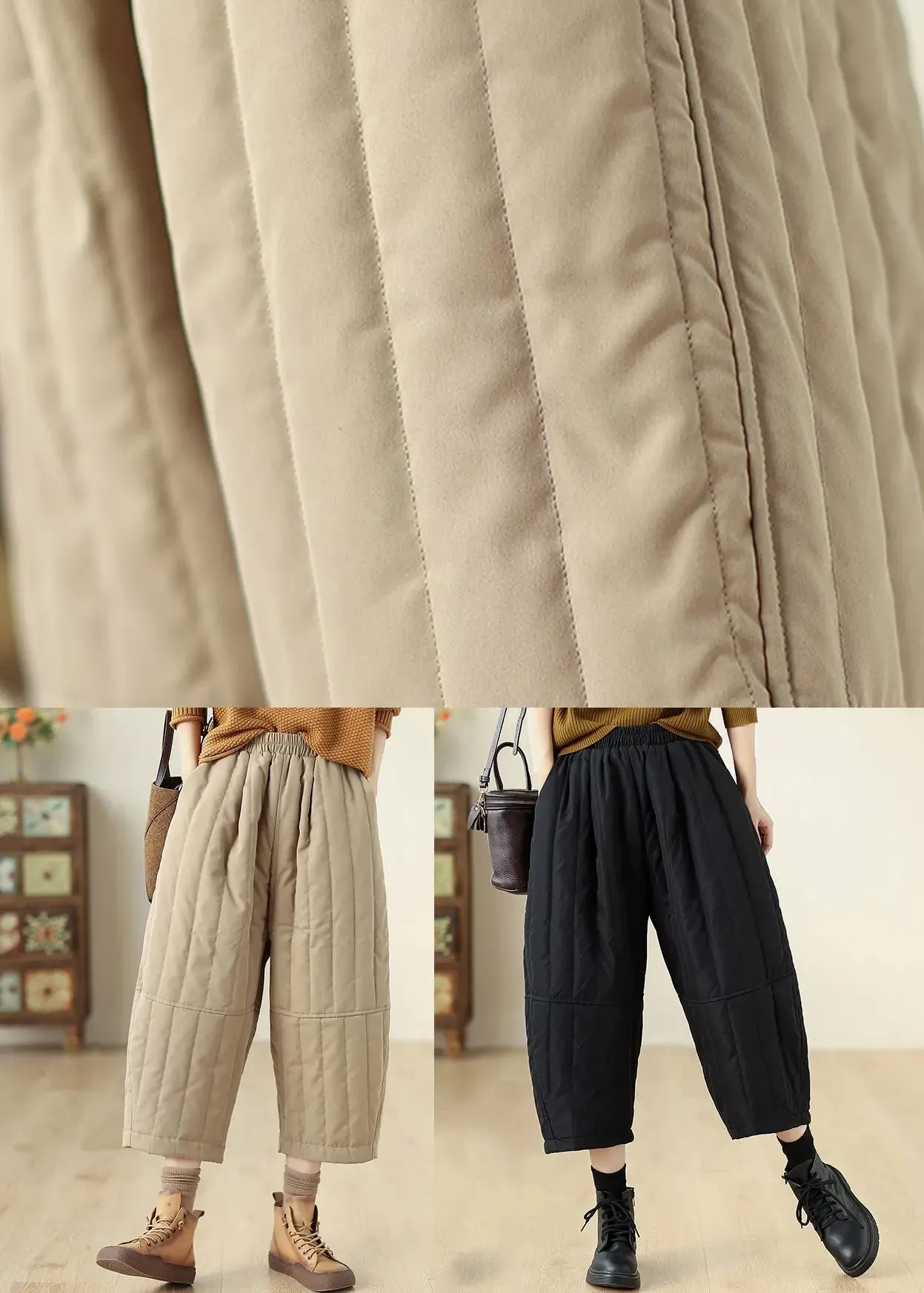 Casual Fine Cotton Filled Crop Pants