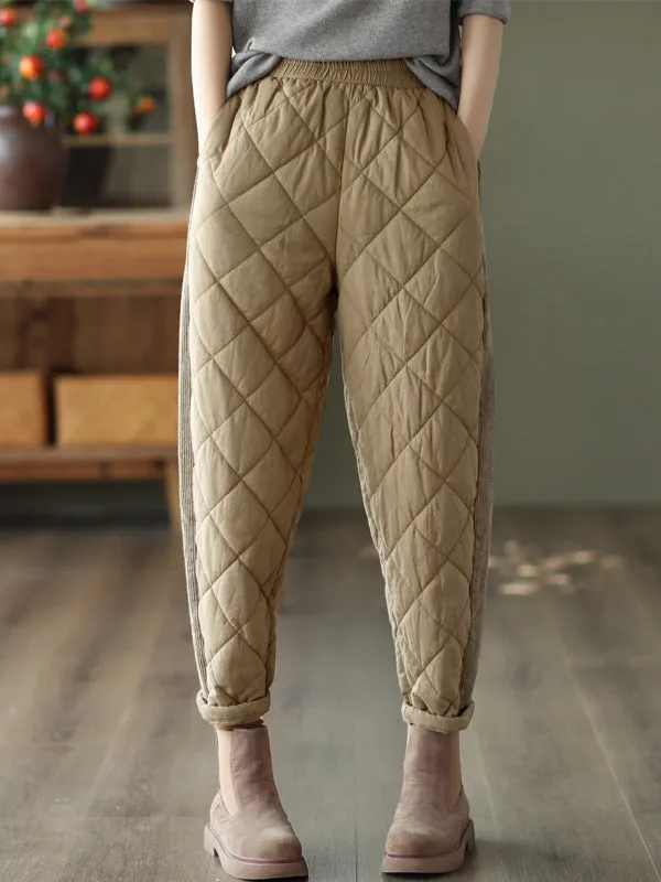 Casual Loose Quilted Solid Color Padded Harem Pants