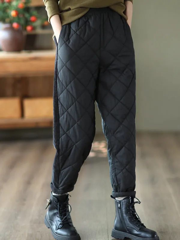 Casual Loose Quilted Solid Color Padded Harem Pants