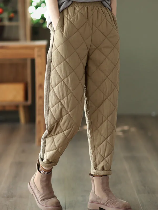 Casual Loose Quilted Solid Color Padded Harem Pants