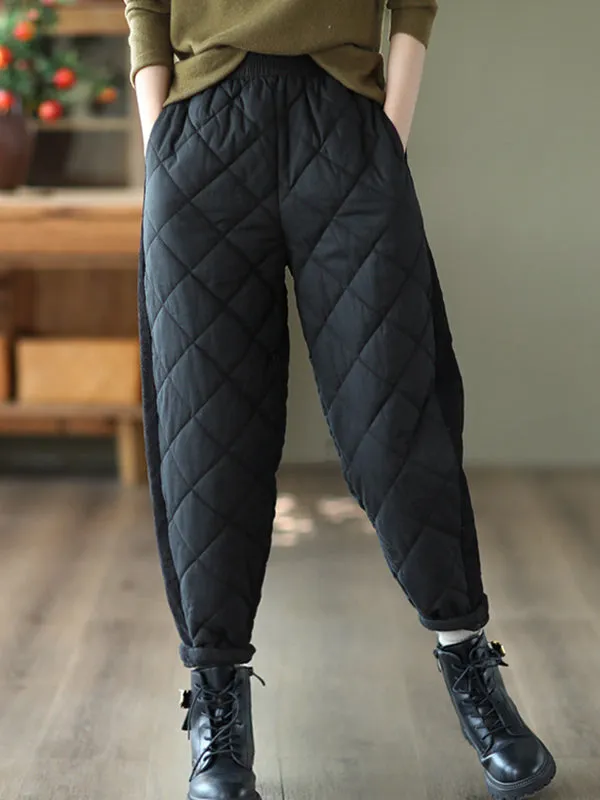 Casual Loose Quilted Solid Color Padded Harem Pants