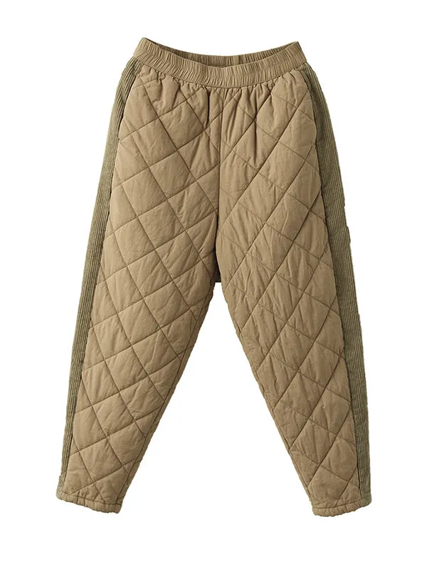 Casual Loose Quilted Solid Color Padded Harem Pants