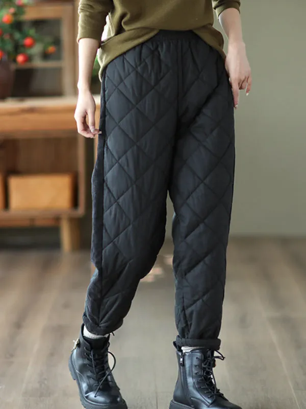 Casual Loose Quilted Solid Color Padded Harem Pants