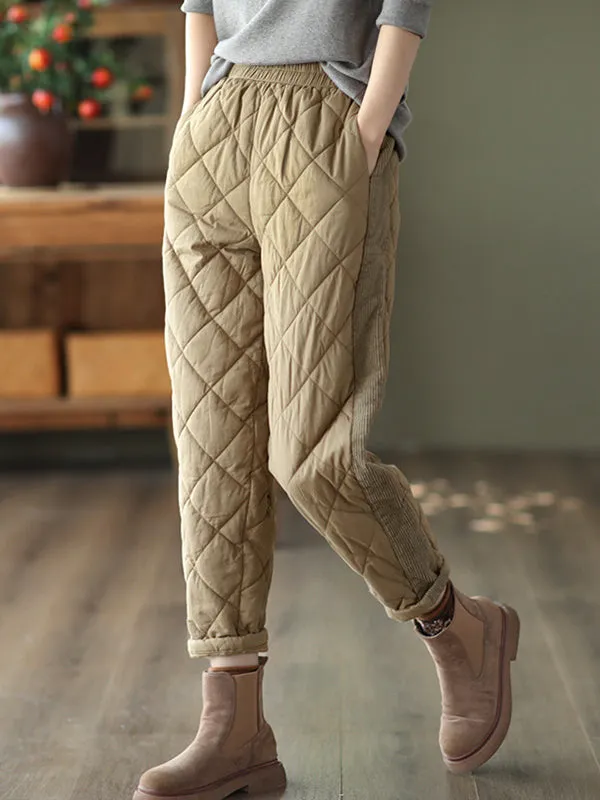 Casual Loose Quilted Solid Color Padded Harem Pants