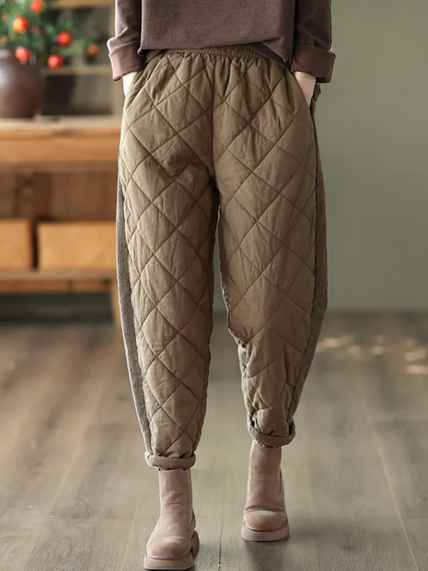 Casual Loose Quilted Solid Color Padded Harem Pants