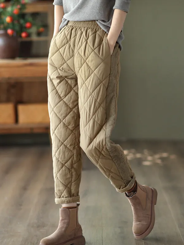 Casual Loose Quilted Solid Color Padded Harem Pants