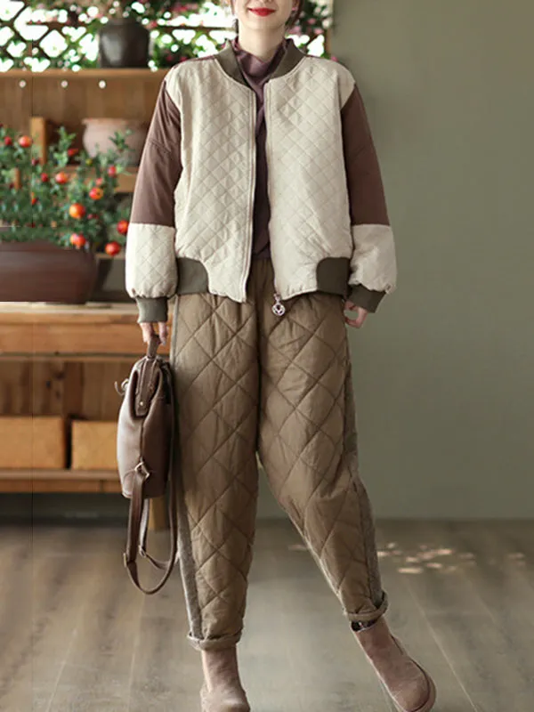 Casual Loose Quilted Solid Color Padded Harem Pants