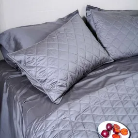 Cotton Bedcover with 2 Pillow Covers | Diamond Pattern | Grey