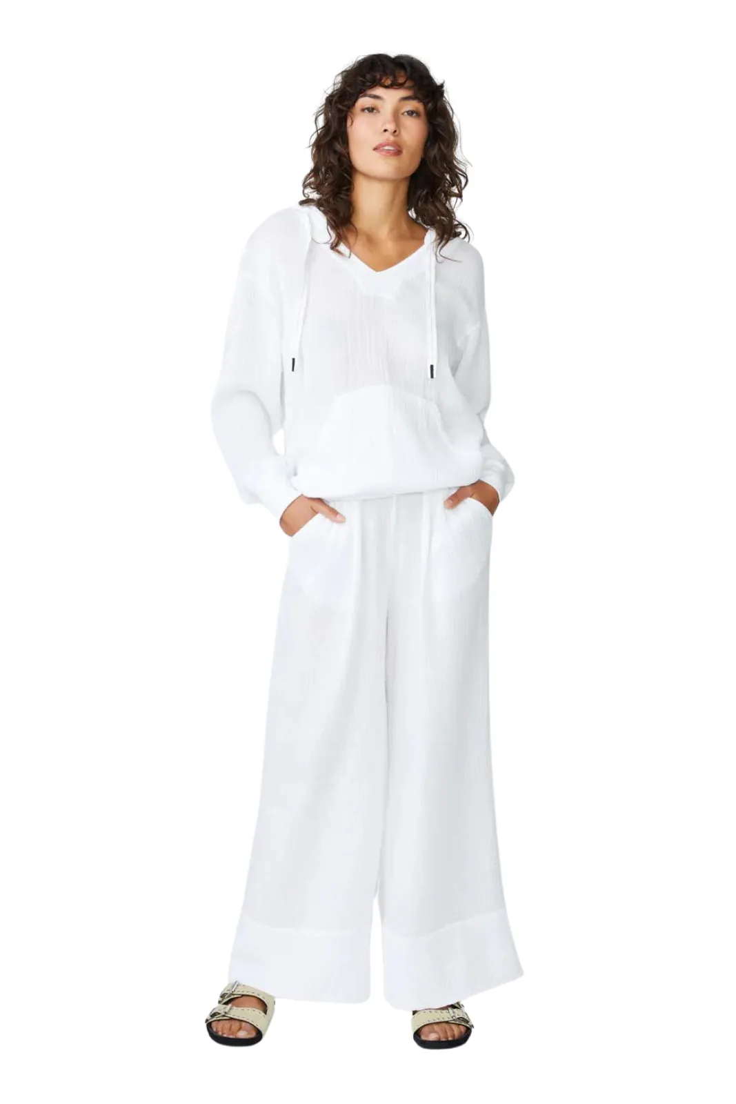 Gauze Wide Leg Pull On Pant, White