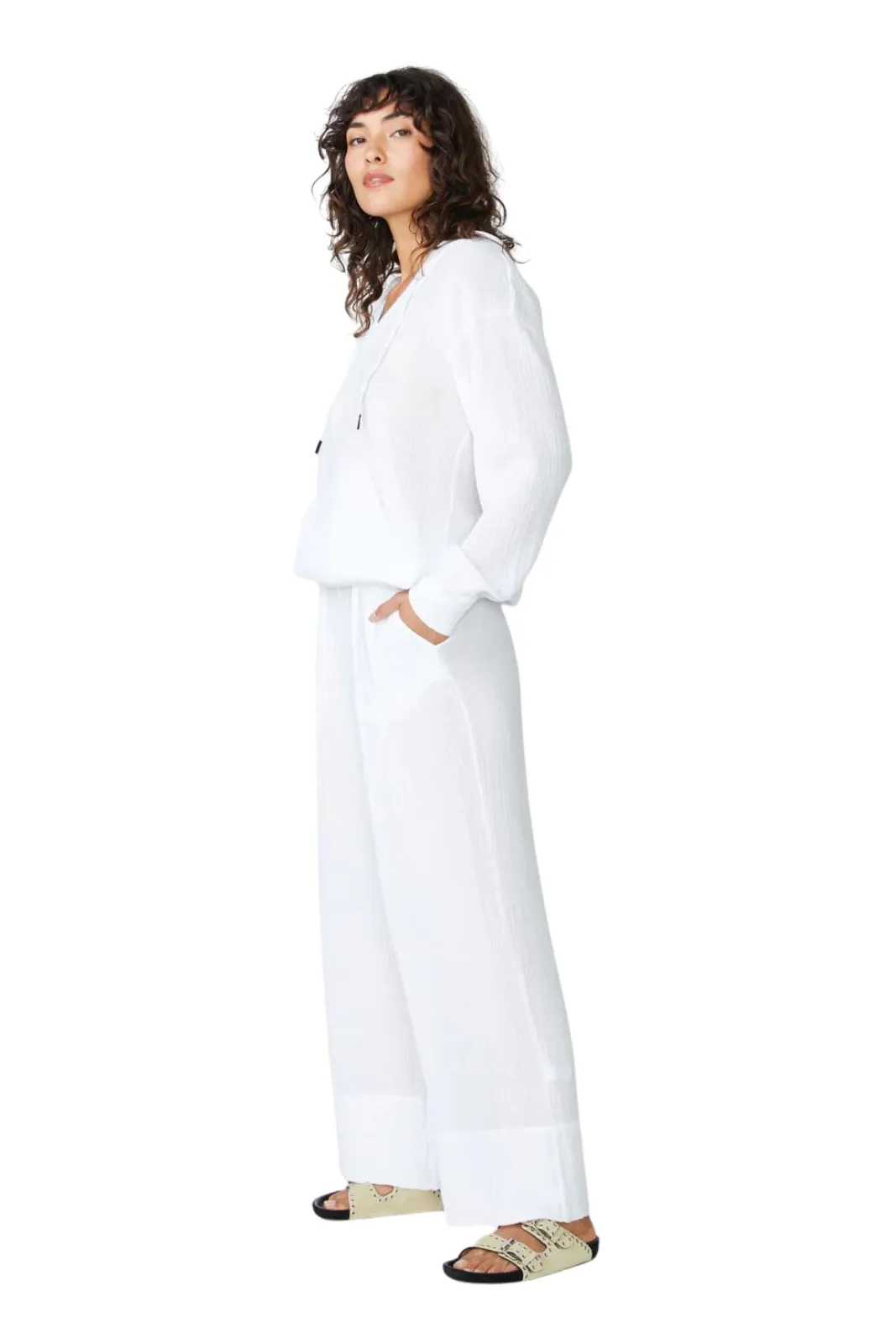 Gauze Wide Leg Pull On Pant, White