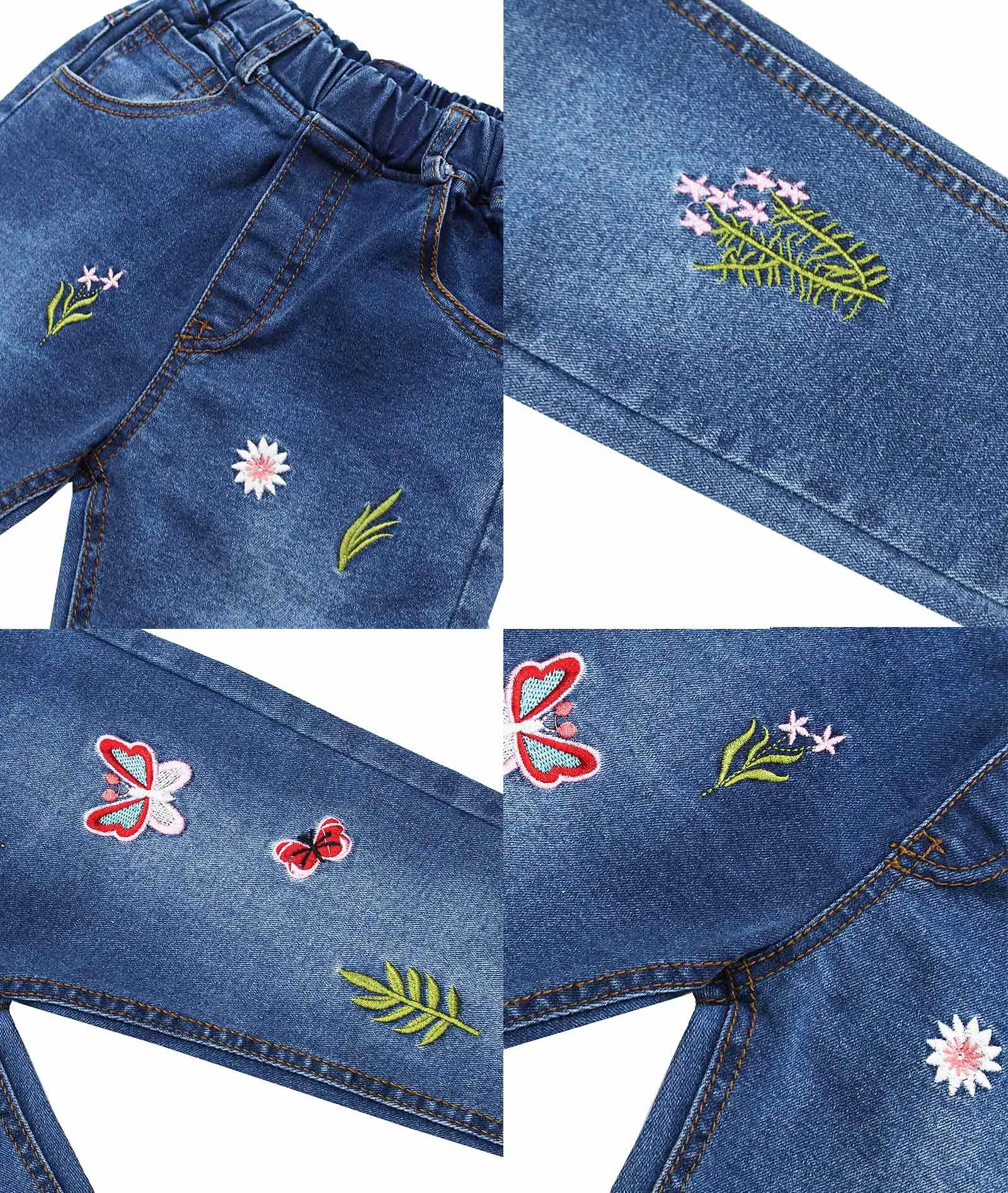 Girls Knitted Pullover Shirt Embroidery Jeans Pants Set