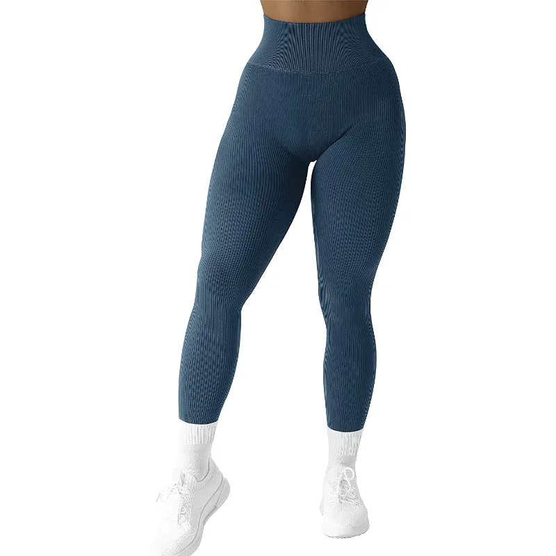 High Waist Seamless Plain Ribbed Leggings