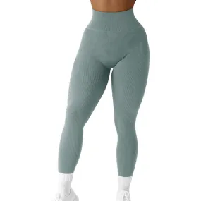 High Waist Seamless Plain Ribbed Leggings