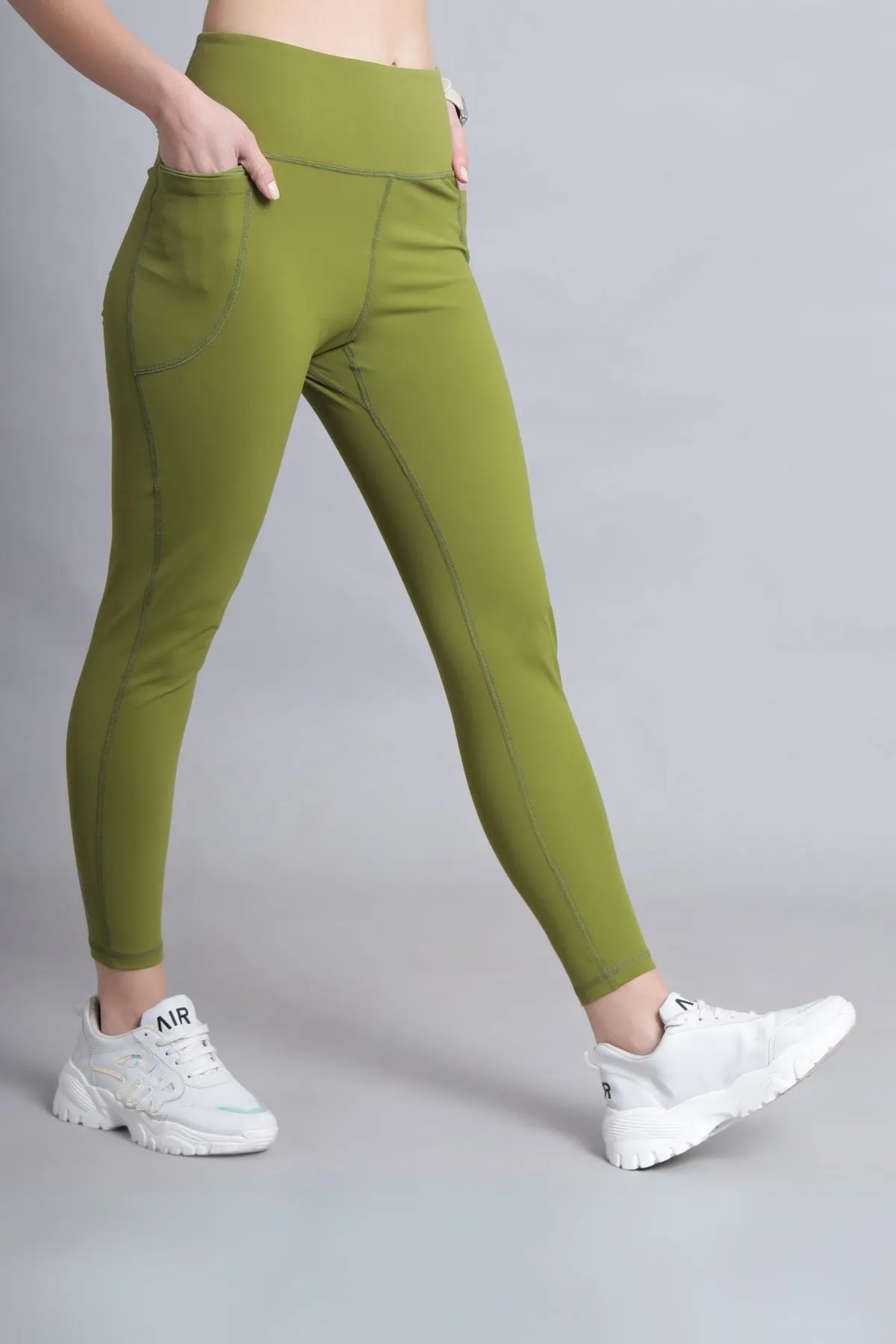 High Waisted Gentle Compression Olive Postpartum Leggings