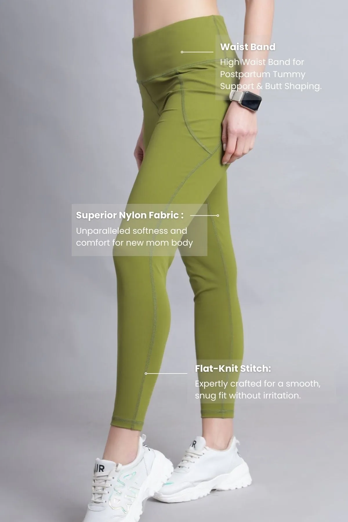 High Waisted Gentle Compression Olive Postpartum Leggings