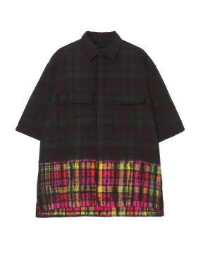 INDIAN MADRAS CHECK TIE-DIE HALF-SLEEVE BIG SHIRT WITH FLAP POCKETS