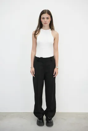 LIGHT TWILL SUITING RELAXED PLEATED PANTS IN BLACK