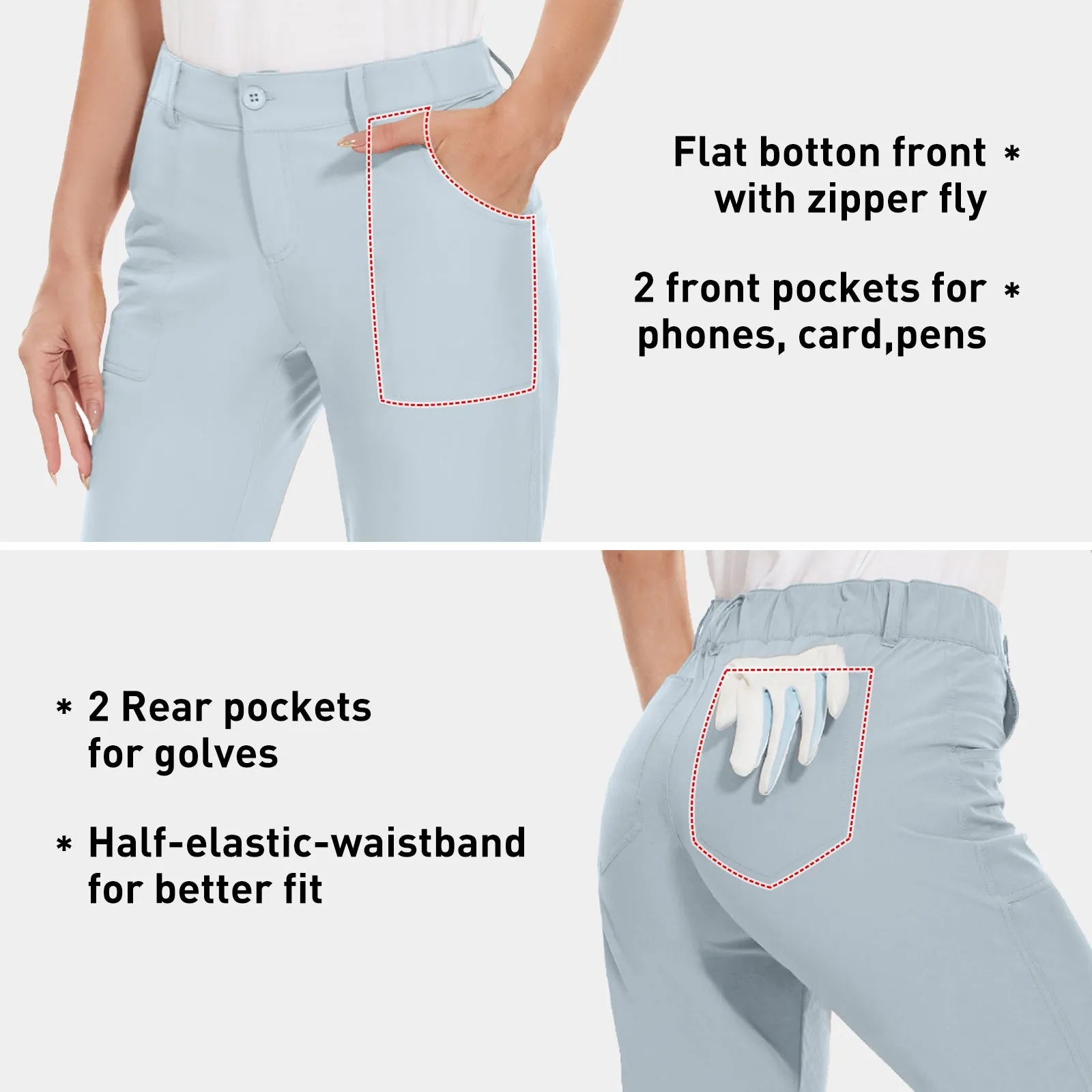 MOTEEPI Women's Lightweight Stretchy Work Hiking  Golf Pants