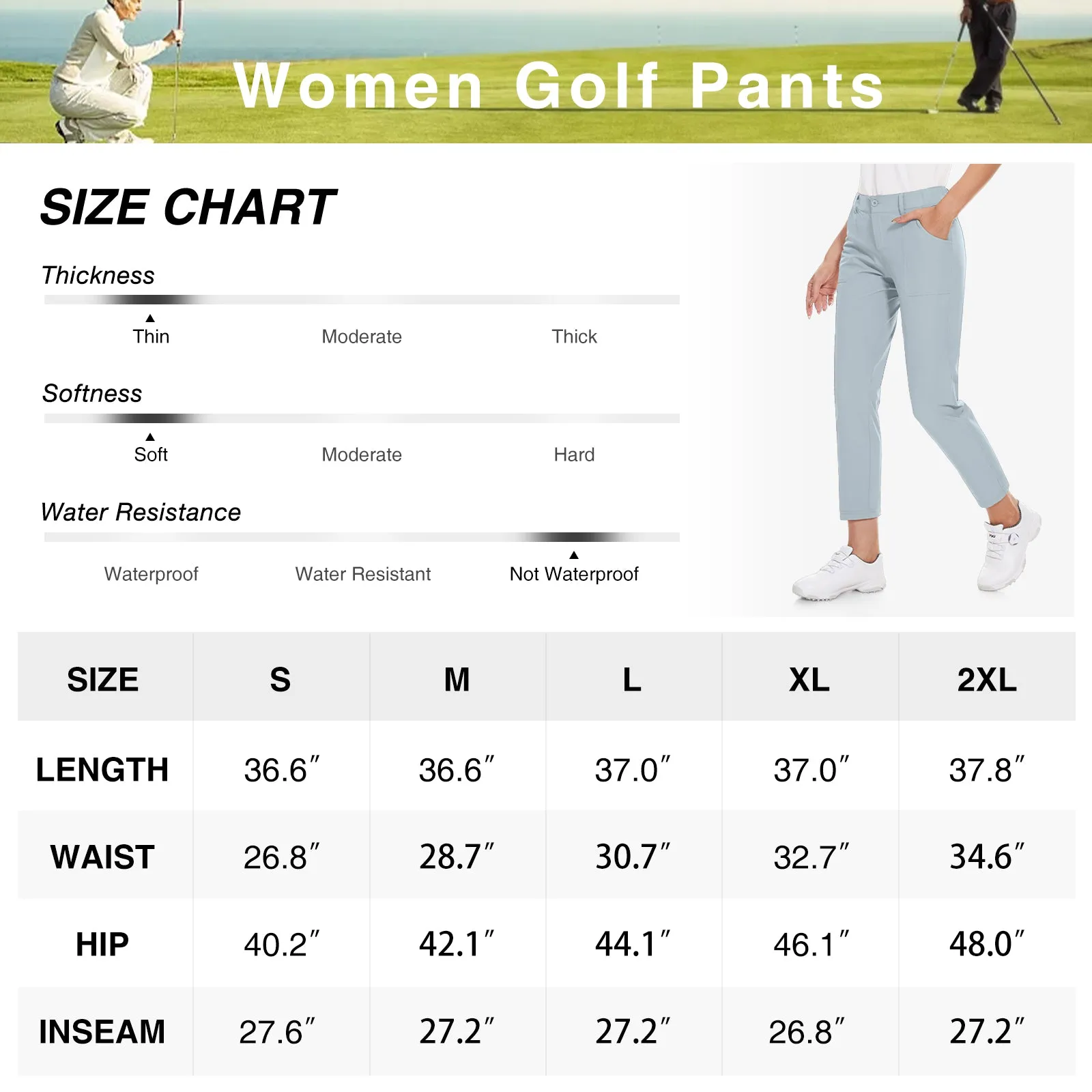 MOTEEPI Women's Lightweight Stretchy Work Hiking  Golf Pants