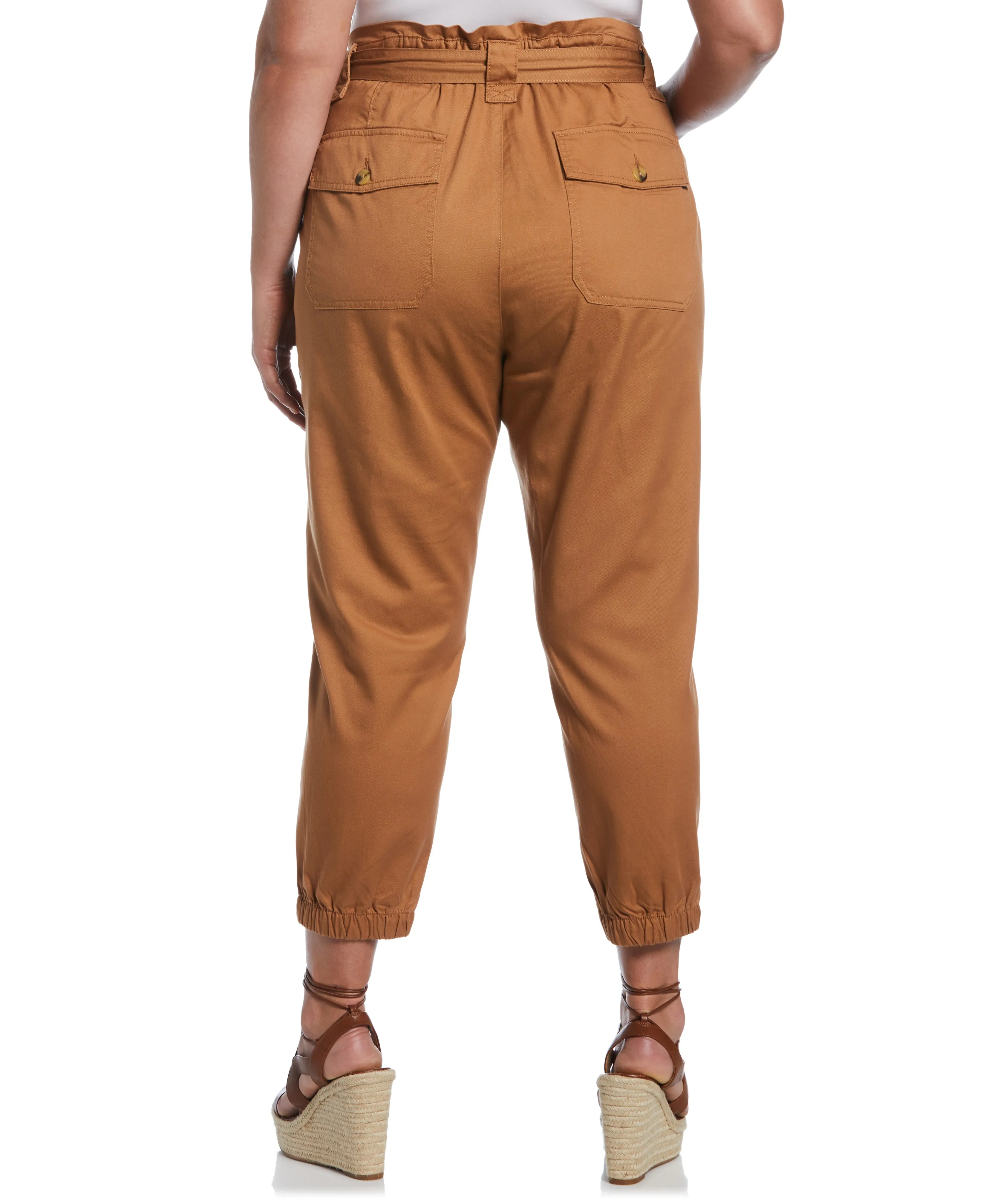 Plus Size Twill Crop Pant with Removable Tie Belt