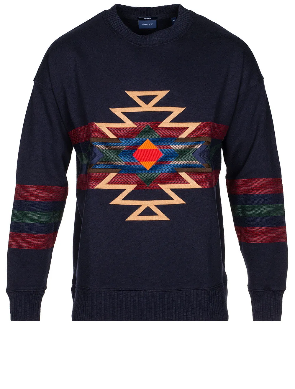 Relaxed Fit Geometric Crew Neck Sweatshirt Evening Blue