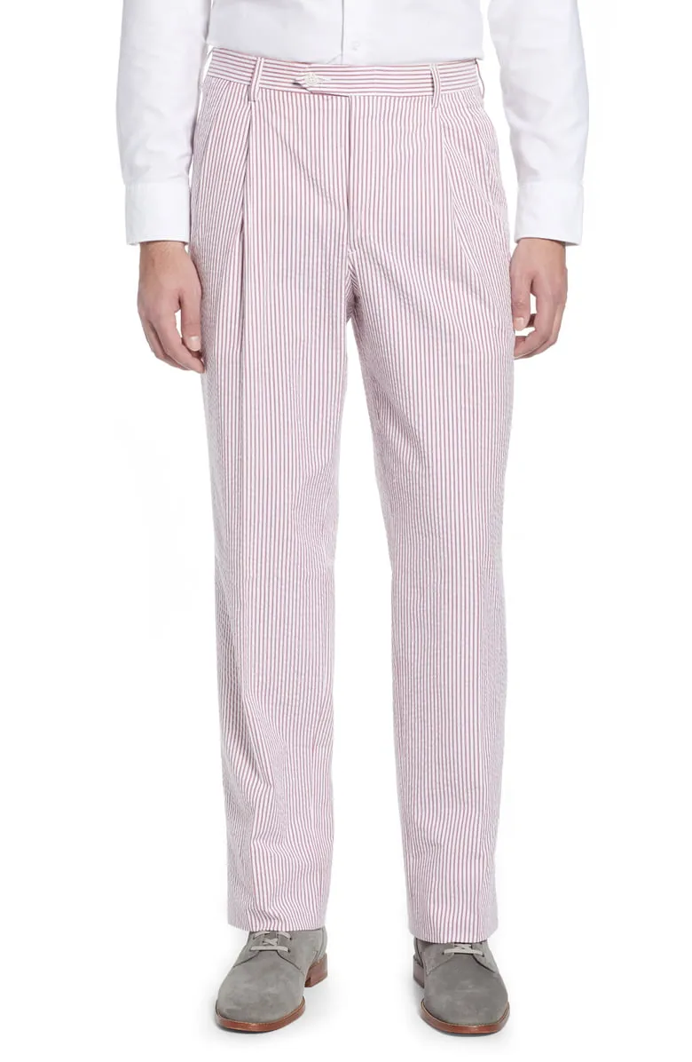 Seersucker Pant, Garnet<br>Pleated<br>Regular Rise