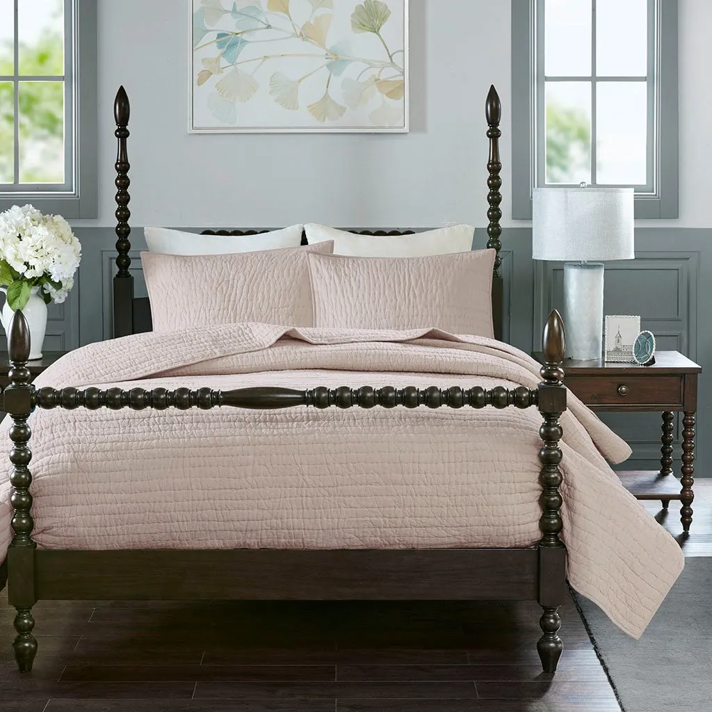 Serene 3 Piece Hand Quilted Cotton Quilt Set - Blush