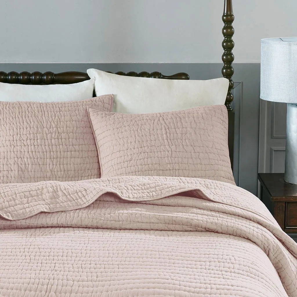 Serene 3 Piece Hand Quilted Cotton Quilt Set - Blush