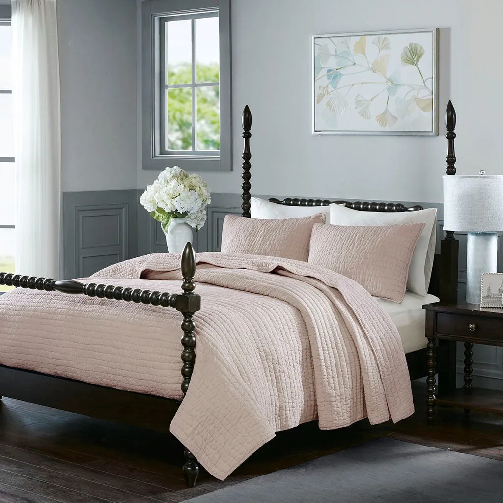 Serene 3 Piece Hand Quilted Cotton Quilt Set - Blush