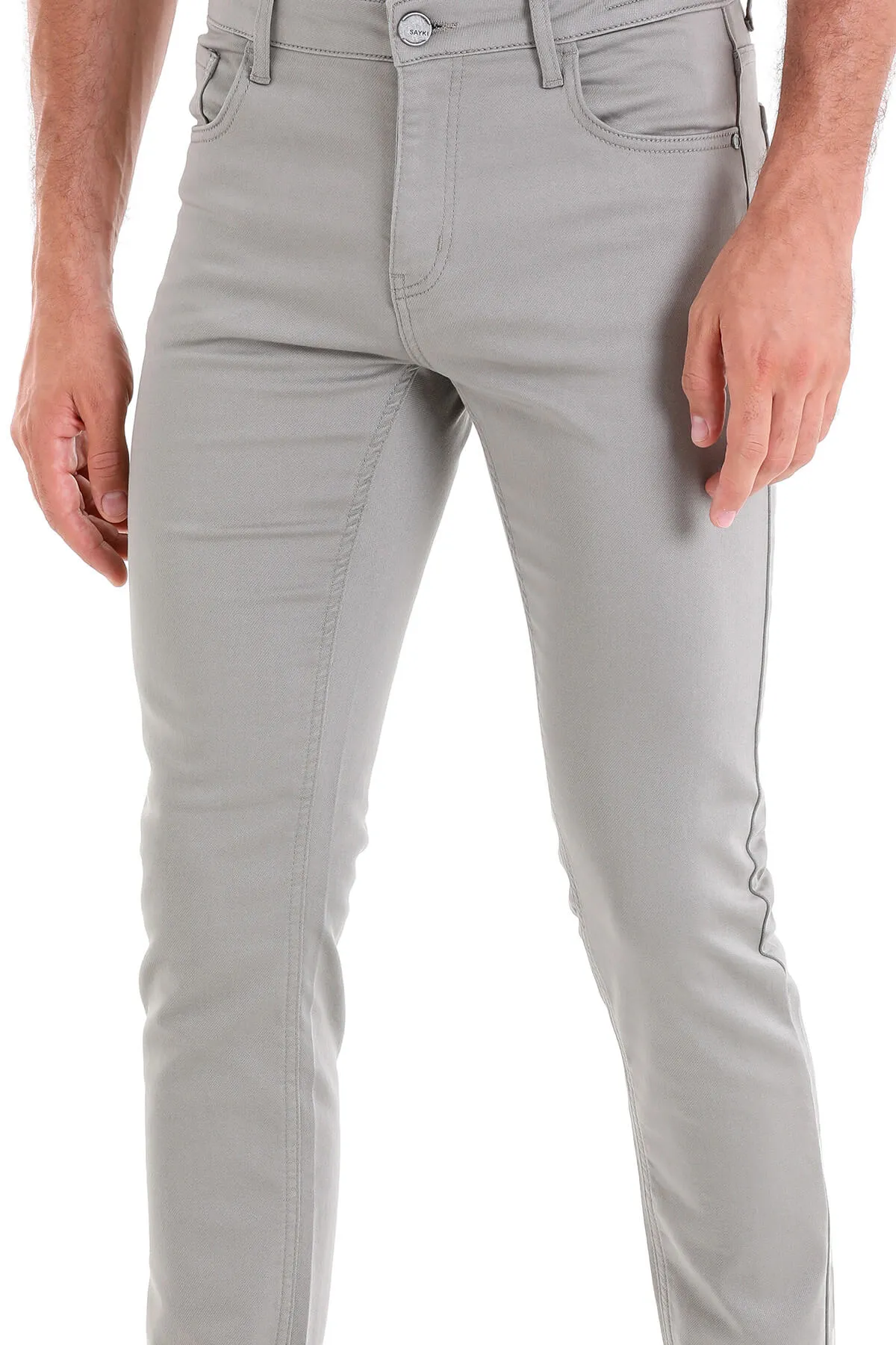 Slim Fit Rock-Toned 5 Pocket Low Waist Cotton Casual Pants