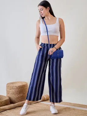 Striped Blue Viscose Pants