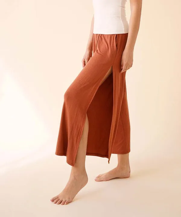 TEEK - RUST BAMBOO ANKLE LENGTH SLIT PANTS