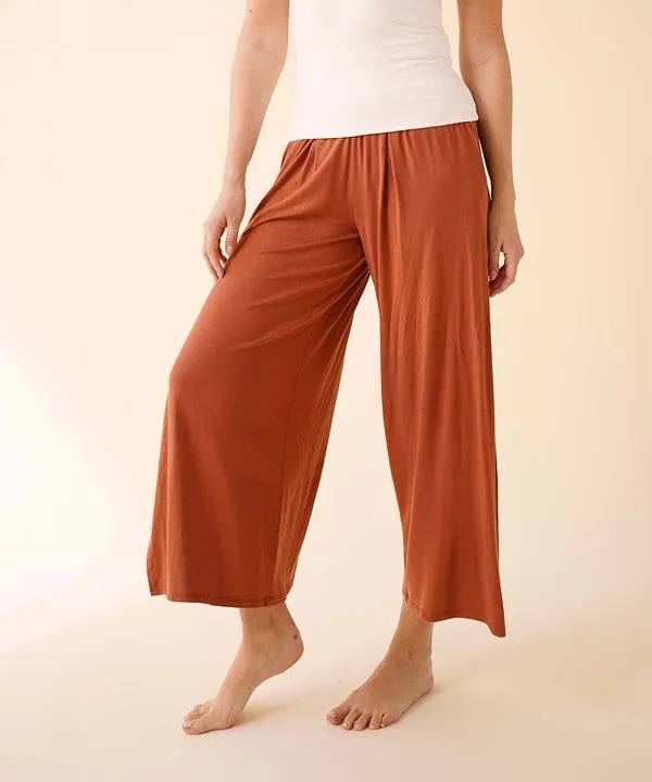 TEEK - RUST BAMBOO ANKLE LENGTH SLIT PANTS