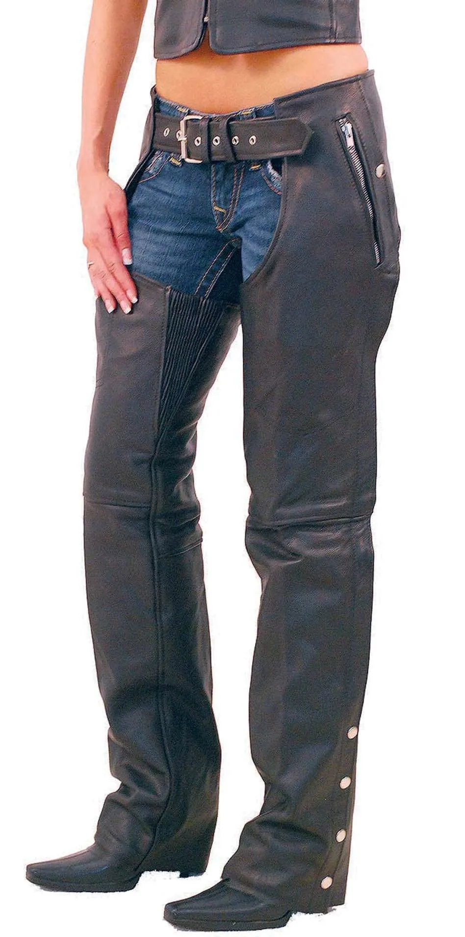 Unisex Premium Leather Chaps w/Snap Out Lining #C5077SPK